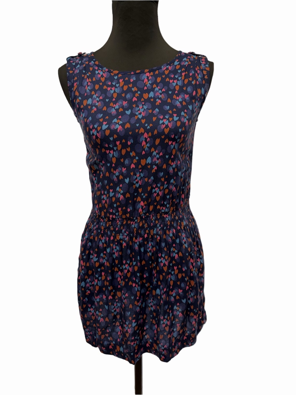 Tommy Hilfiger Girls 12 Navy Multicolor Heart Print Sleeveless Dress